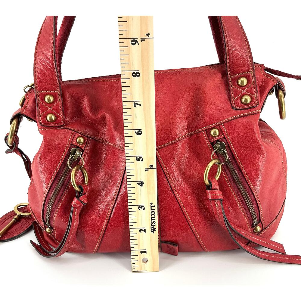 Fossil Y2K Red Leather Satchel Crossbody Bag Brass Hardware - Picture 12 of 15